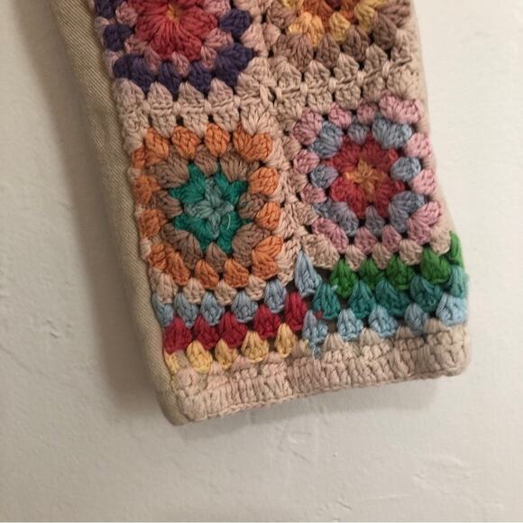 Free People Crochet Zuri Mom Jeans Straight Leg Ultra High Waist Tan Denim Pants - Picture 2 of 13